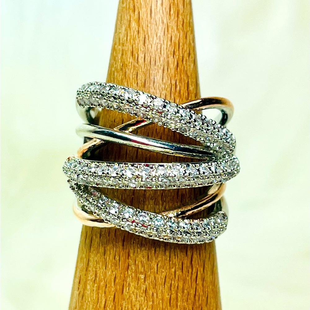 Sterling Silver/925 Silver Filled & 14k Rose Gold Plated CZ Pave 2 Toned Size 6